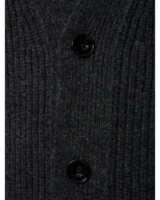Lemaire Blue Felted Wool Knit Cardigan for men