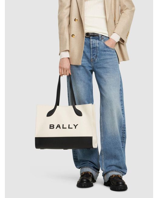 Bally Natural Bar Keep On Canvas Shoulder Bag