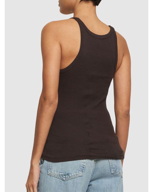 Re/done Brown Ribbed Cotton Tank Top