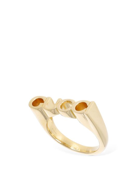 Gucci Metallic Logo-script Antique Gold-toned Metal Ring