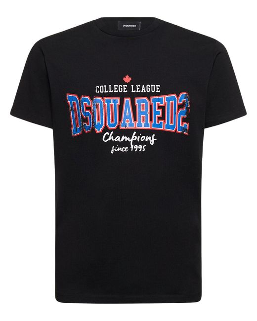 T-shirt in jersey di cotone stampato di DSquared² in Black da Uomo