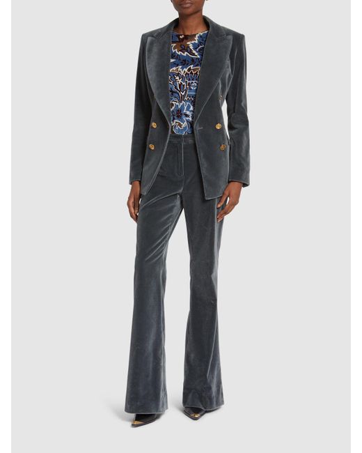 Etro Blue Ausgestellte Hose Aus Samt