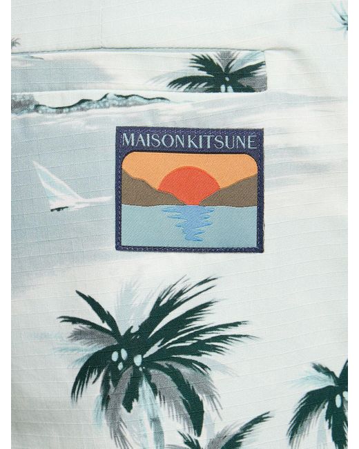 Maison Kitsuné Blue Board Printed Cotton Shorts for men