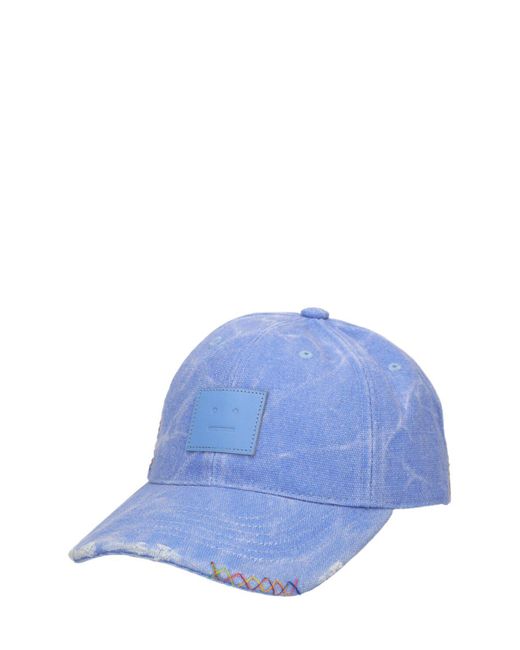 Acne Blue Cunov Distressed Canvas Baseball Hat for men