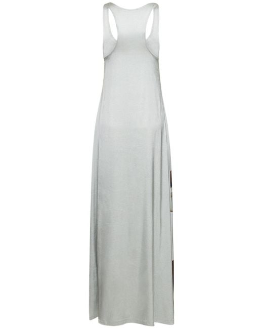 Y. Project White Sleeveless Printed Jersey Long Dress