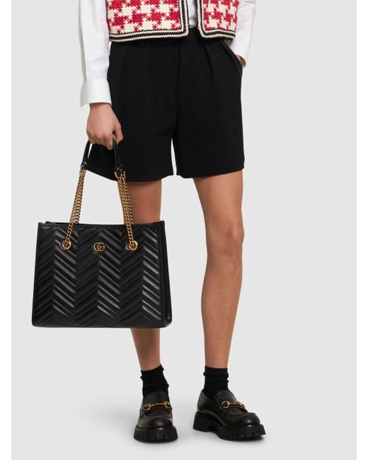 Gucci Black GG Marmont Medium Matelassé-leather Tote Bag