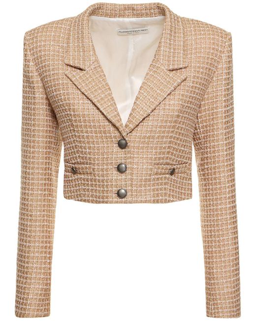 Alessandra Rich Natural Sequined Tweed Cropped Boxy Jacket