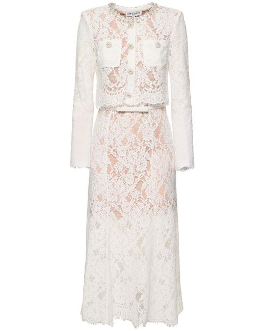 Self-Portrait White Embellished Lace Midi Dress