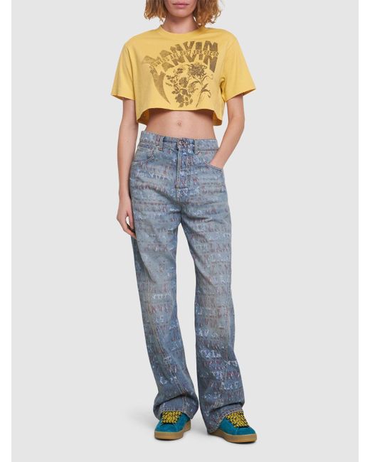 T-shirt cropped con stampa di Lanvin in Yellow
