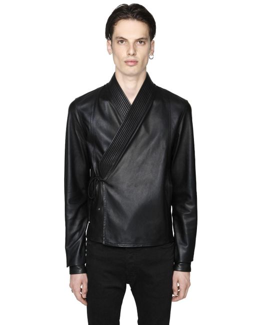 Diesel Black Gold Black Smooth Leather Kimono Style Jacket for men