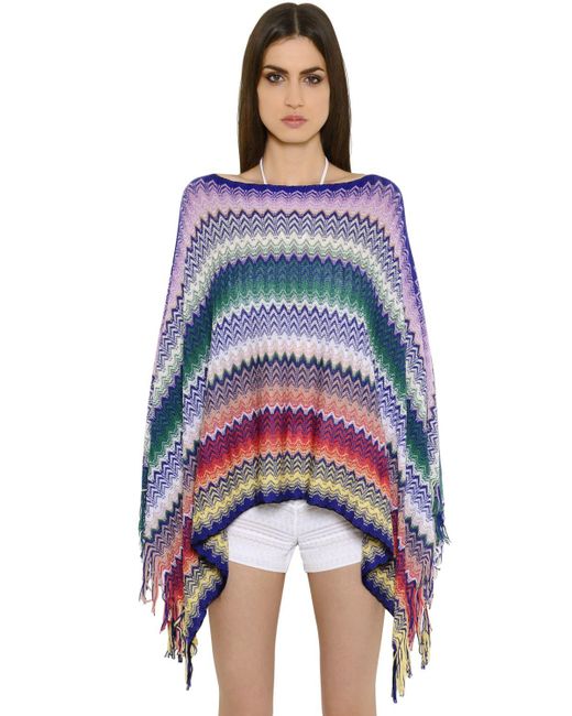 Missoni Multicolor Zigzag Cotton Knit Poncho
