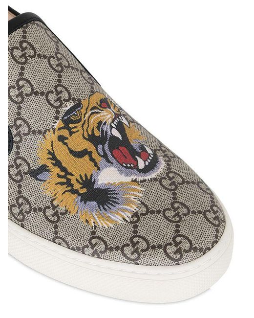 Gucci Tiger Print Gg Supreme Slip On Sneakers in Natural for Men Lyst