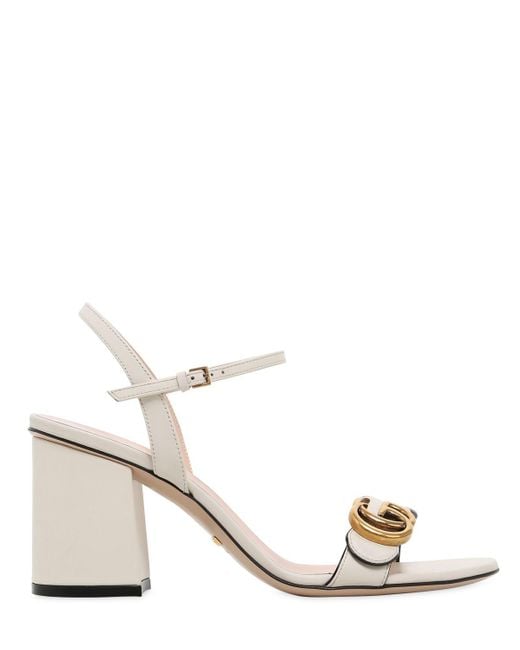 Gucci White 75mm Marmont Gg Leather Sandals