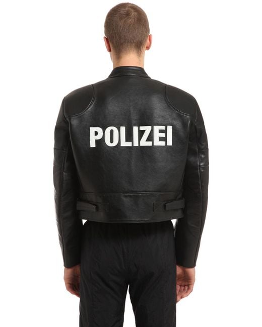 Vetements Black Polizei Cropped Leather Moto Jacket for men