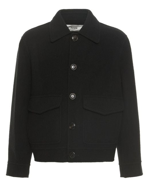 AMI Reversible Wool Overshirt in Black for Men | Lyst