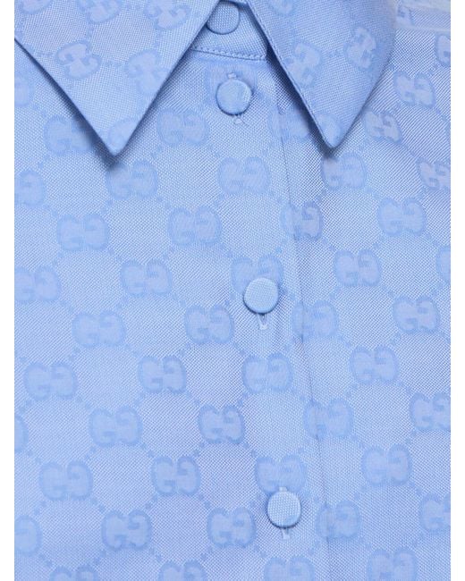 Gucci Blue gg Supreme Oxford Cotton Shirt