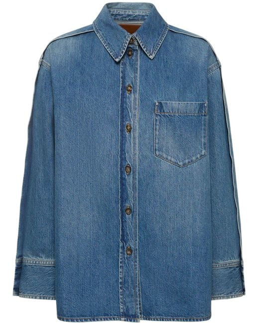 Victoria Beckham Blue Pleat Detail Oversize Denim Shirt