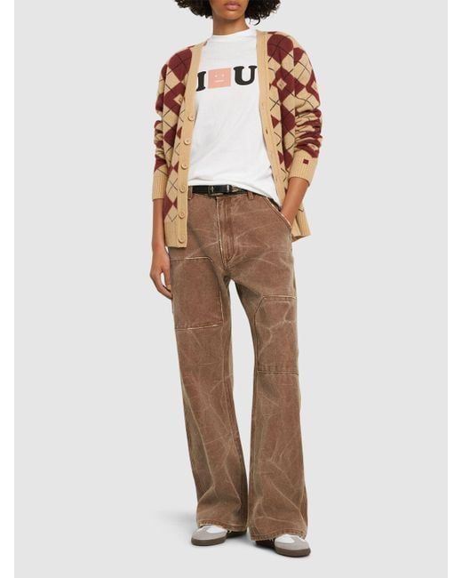 Pantalones rectos de lona de algodón Acne de color Brown