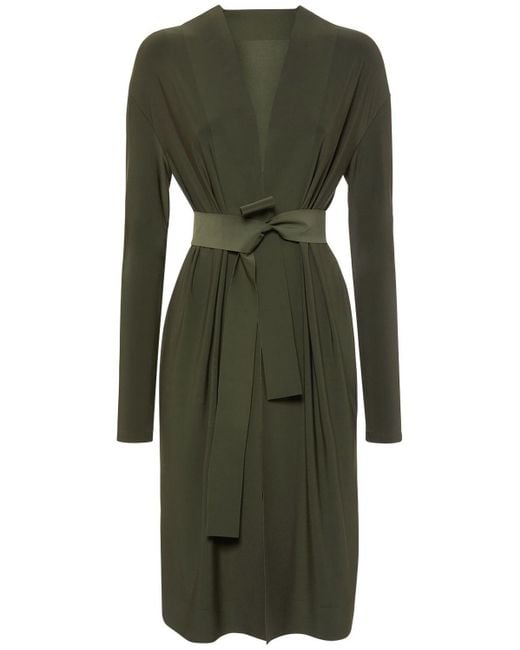 Max Mara Stretch Jersey Long Belted Cardigan in Olive Green (Green ...