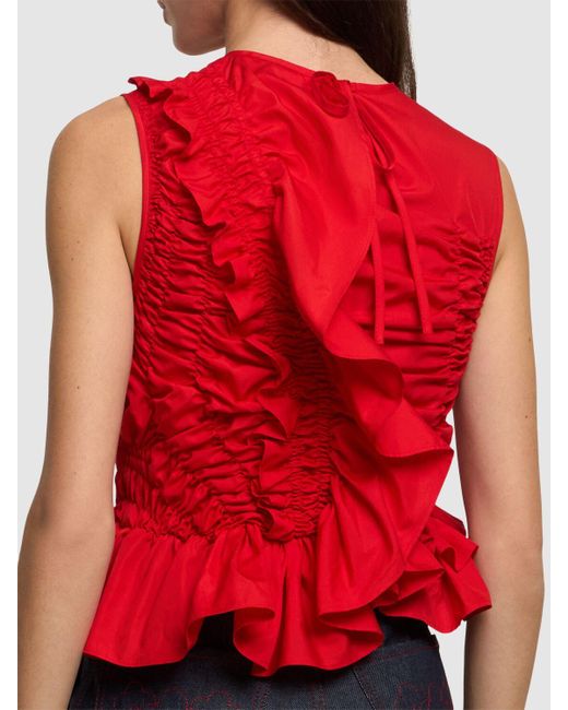 Geo cotton ruffled sleeveless top di CECILIE BAHNSEN in Red