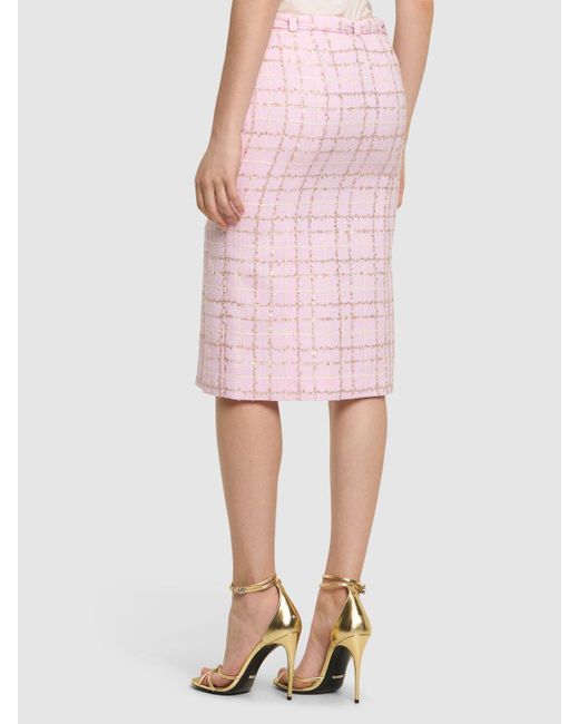 Alessandra Rich Pink Sequined Checked Tweed Low Waist Skirt