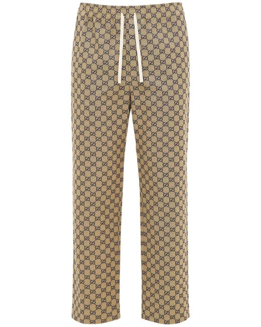 Gucci Natural Interlocking gg Canvas Pants W/ Leather for men