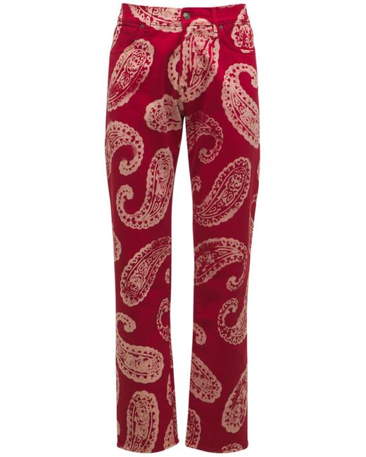 424 Red Paisley Printed Cotton Denim Jeans for men
