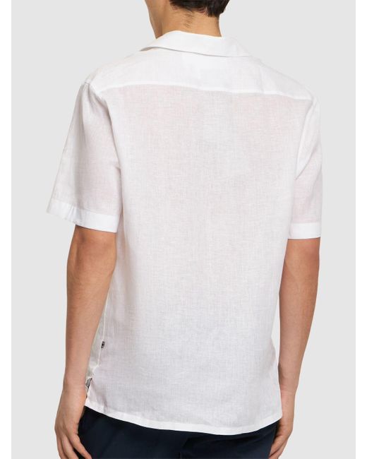 Brioni White Short Sleeve Linen Shirt for men