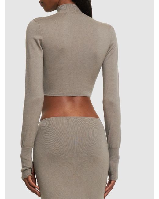 Dion Lee Gray Cutout Knit Turtleneck Cropped Top