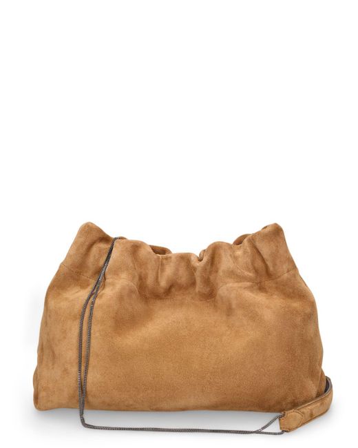 Brunello Cucinelli Brown Soft Velour Leather Shoulder Bag