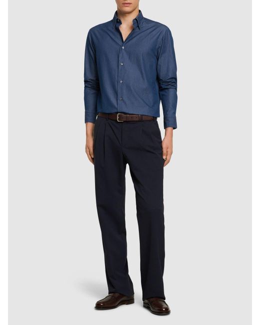 Brioni Blue Regular Fit Cotton Shirt for men