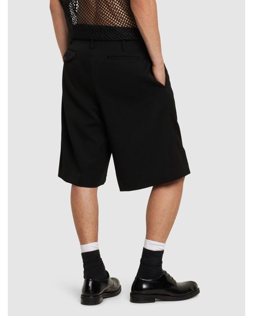 Comme des Garçons Black Pleated Wool Shorts for men