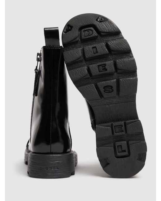 DIESEL Black Oval-d Leather Combat Boots for men