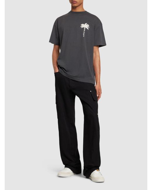 Camiseta de algodón con estampado Palm Angels de hombre de color Black