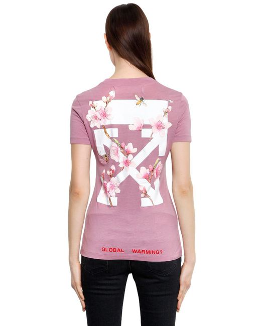Off-White c/o Virgil Abloh Pink Cherry Blossom Fitted Jersey T-shirt