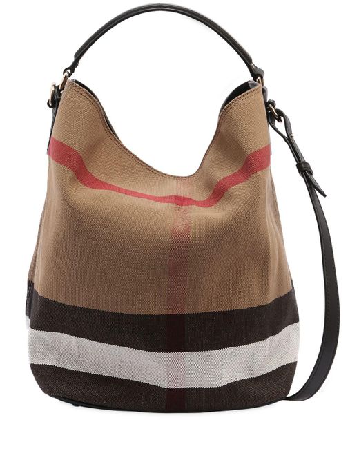 Burberry Black Medium Ashby Check Canvas Hobo Bag