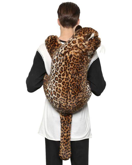 Dolce & Gabbana Natural Leopard Shaped Plush Backpack for men