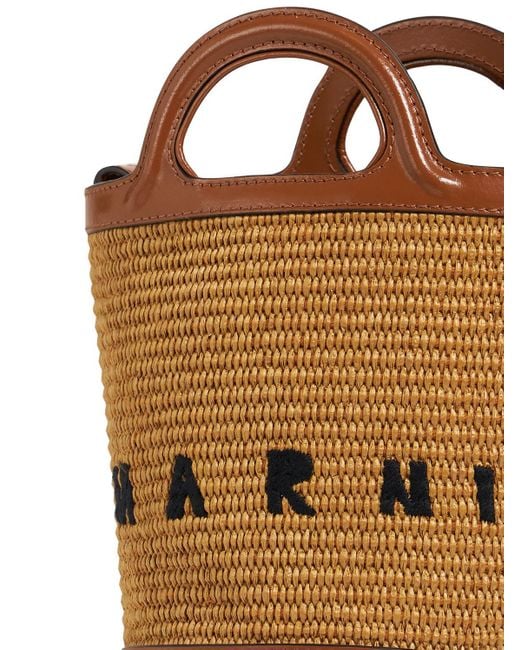 Marni Brown Mini Raffia Effect & Leather Bucket Bag