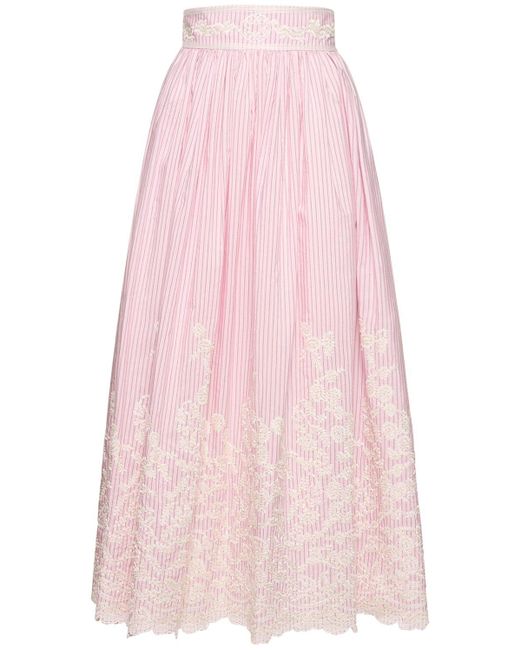 Elie Saab Pink Embroidered Poplin Midi Skirt