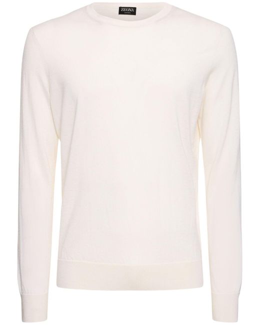 Zegna White Cashmere & Silk Crewneck Sweater for men