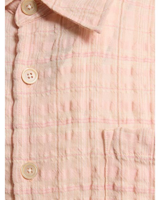 Our Legacy Pink Check Cotton Blend Seersucker Shirt for men