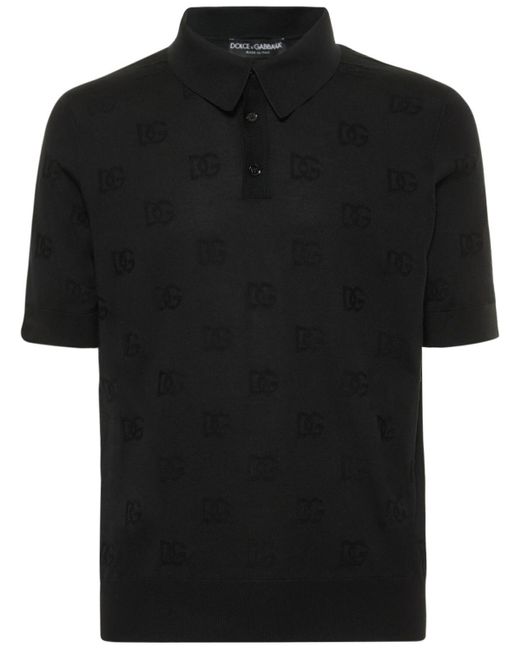 Dolce & Gabbana All Over Dg Silk Polo Shirt in Black for Men | Lyst UK