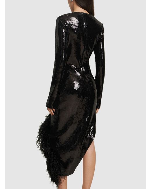 Mujer Vestido Asimétrico Con Plumas David Koma de color Black