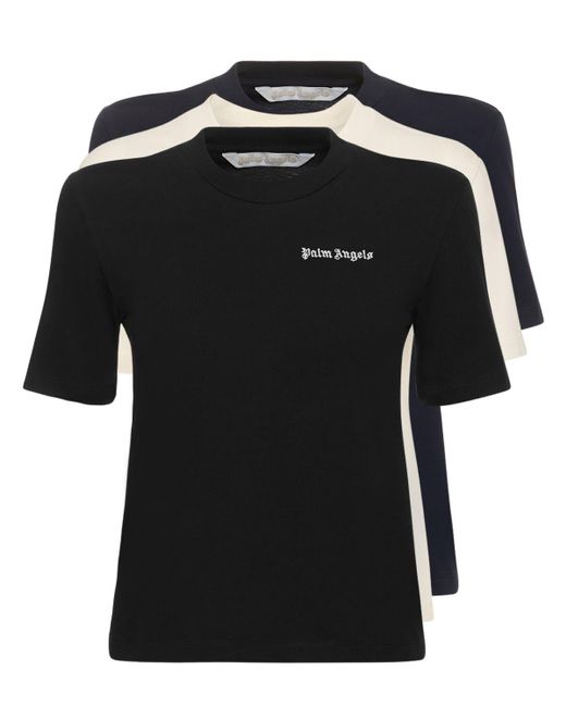Palm Angels Black Set: 3 T-shirts Aus Baumwolle