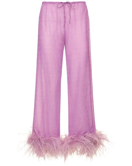 Oseree Pink Lumière Long Pants W/ Feathers