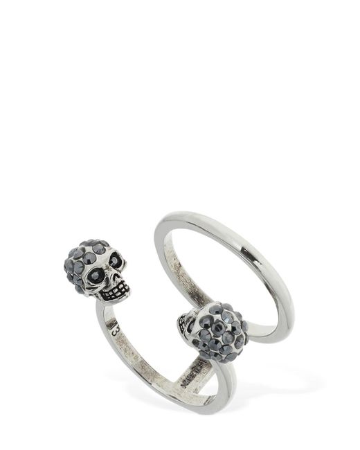 Donna Anello Twin Con Teschio di Alexander McQueen in White