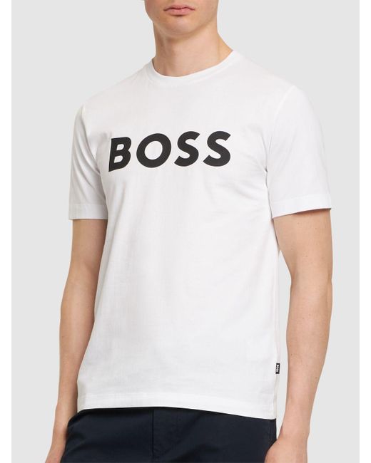 T-shirt tiburt 3 in cotone con logo di Boss in White da Uomo