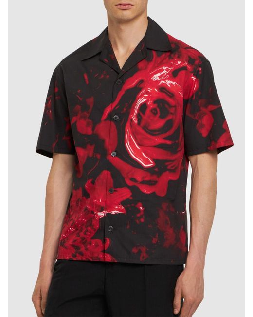 Alexander McQueen Red Wax Floral Print Cotton Shirt for men