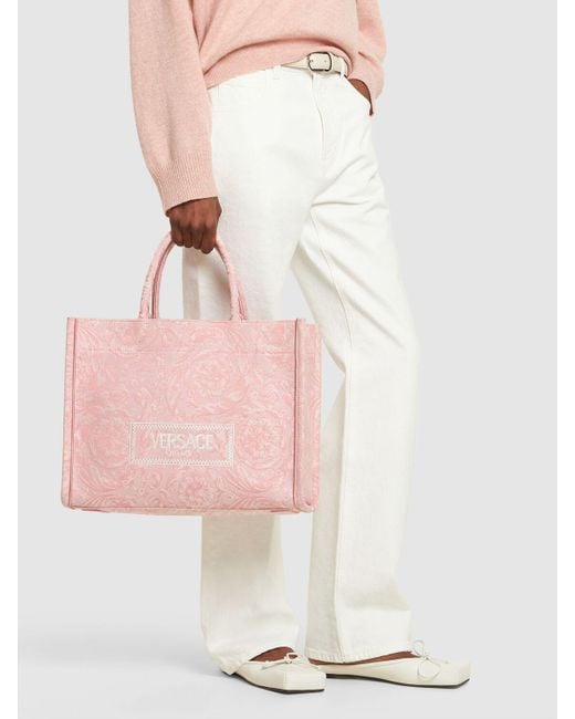 Versace Pink Large Barocco Jacquard Tote Bag