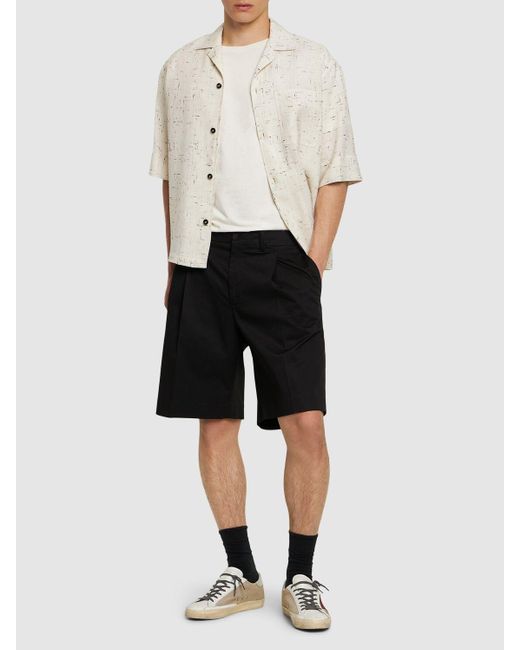 Shorts in gabardina di cotone con logo di Golden Goose Deluxe Brand in Black da Uomo